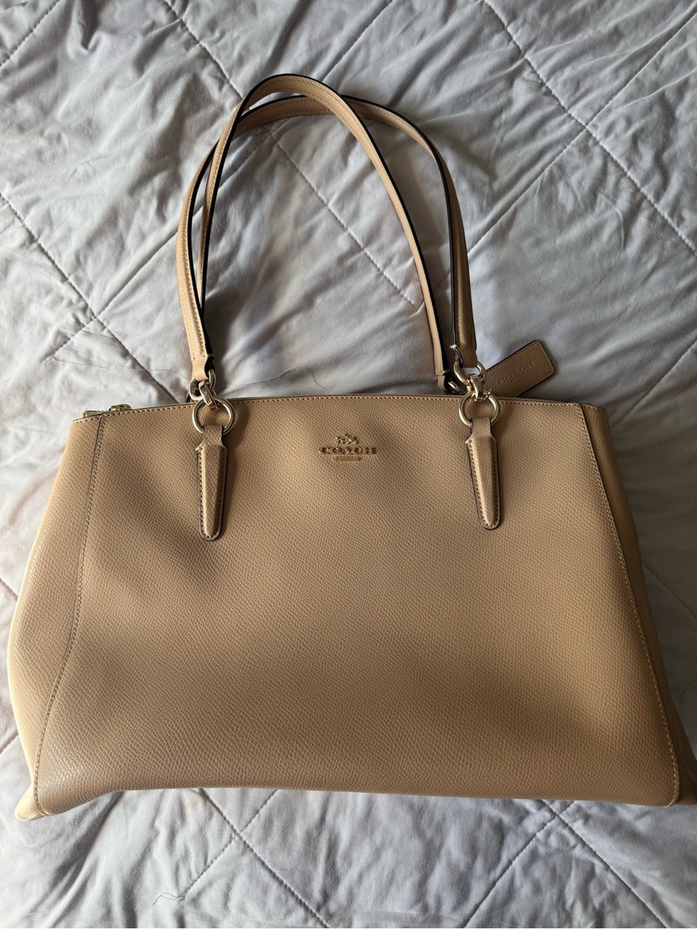 Coach Pebbled Leather Tote in Light Tan